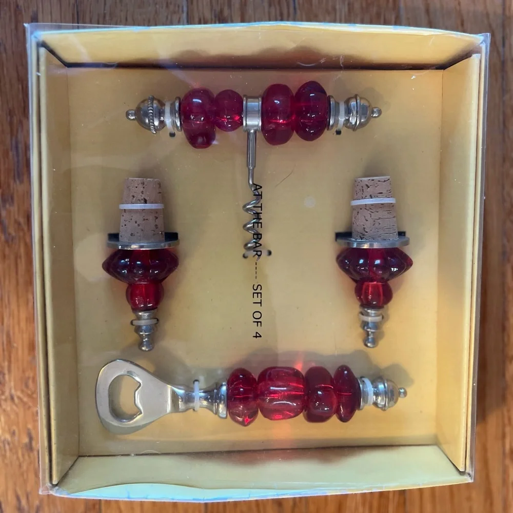Red stone handle carving set and bar set